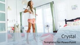  Presentation with closet - Cool new slide set with outfit in her closet messy backdrop and a light blue colored foreground