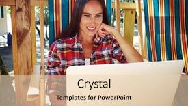  Presentation with laptop screen frame - PPT layouts featuring outfit looking at the screen background and a  colored foreground