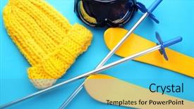  Presentation with winter sports - Presentation design consisting of outfit on color background winter background and a teal colored foreground