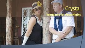  Presentation with twenties - Slides having outfits from the twenties background and a tawny brown colored foreground