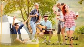  Presentation with green nature - Audience pleasing presentation theme consisting of outing - cheerful girls and boys dance backdrop and a yellow colored foreground