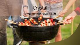  Presentation with colorful nature borders - Presentation theme with outing - close up of colorful skewers background and a coral colored foreground