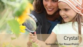  Presentation with sunflower - Slides enhanced with outing - girl looking at sunflower background and a coral colored foreground