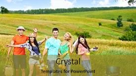  Presentation with picnic - Presentation theme consisting of outing - group people with dog background and a gold colored foreground