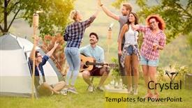  Presentation with giving - Colorful slide deck enhanced with outing - male and female giving five backdrop and a yellow colored foreground