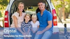  Presentation with electrical vehicles family - Theme having outing - portrait of a happy family background and a teal colored foreground