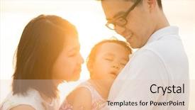  Presentation with portrait happy family smiling - Slides consisting of outing - portrait of happy asian family background and a lemonade colored foreground