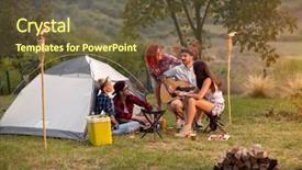  Presentation with sunset drinks - Colorful presentation design enhanced with outing - sunset in camp in nature backdrop and a tawny brown colored foreground