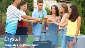 Presentation with garden tea party pretty - Slide deck having outing - young friends having barbecue party background and a teal colored foreground