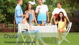  Presentation with barbecue - PPT theme enhanced with outing - young friends having barbecue party background and a yellow colored foreground