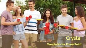  Presentation with beer garden friends in tracht - Audience pleasing slide deck consisting of outing - young friends having barbecue party backdrop and a coral colored foreground