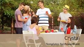  Presentation with beer garden friends in tracht - Cool new theme with outing - young friends having barbecue party backdrop and a coral colored foreground