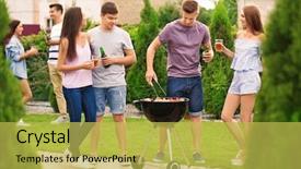  Presentation with barbecue - Colorful PPT theme enhanced with outing - young friends having barbecue party backdrop and a yellow colored foreground