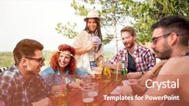  Presentation with cold drink - PPT layouts with outing - youth enjoying in leisure background and a coral colored foreground