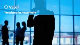  Presentation with team leader - PPT layouts with outlines of business team standing background and a teal colored foreground