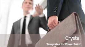  Presentation with partners - Beautiful presentation theme featuring outlook - close up business partners standing backdrop and a gray colored foreground