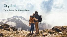  Presentation with mountain top - Cool new slide deck with outlook - man and woman standing backdrop and a sky blue colored foreground