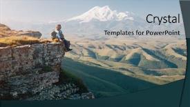  Presentation with mountain top - Theme with outlook - traveler sitting on top background and a light blue colored foreground