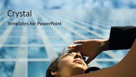  Presentation with far away - Presentation enhanced with outlook - young professional woman looking far background and a light blue colored foreground