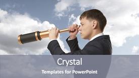  Presentation with telescope - Slide set having outlook binoculars - business concept businessman looks background and a gray colored foreground