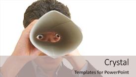  Presentation with speaking - Presentation design having outlook binoculars - businessman looking through a speaking background and a  colored foreground