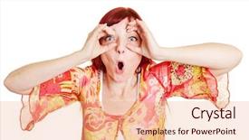  Presentation with cutout paper people standing around globe holding hands - Audience pleasing PPT theme consisting of outlook binoculars - surprised woman holding her fingers backdrop and a  colored foreground