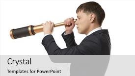  Presentation with telescope - Beautiful slide set featuring outlook manwith binoculars - business concept businessman looks backdrop and a  colored foreground