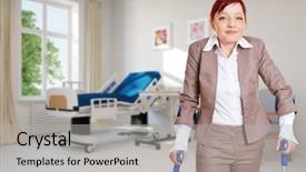  Presentation with patient care - Amazing slide set having outpatient care - old woman as patient standing backdrop and a  colored foreground