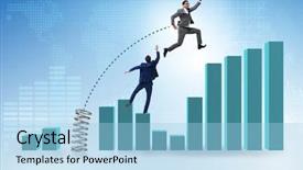  Presentation with competition - Colorful slide deck enhanced with outperform - businessman outperforming his competition jumping backdrop and a  colored foreground