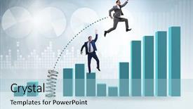  Presentation with competition - PPT theme featuring outperform - businessman outperforming his competition jumping background and a light blue colored foreground