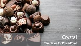  Presentation with chocolate - Theme featuring output - delicious chocolate candies on wooden background and a gray colored foreground