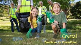  Presentation with family day - Beautiful PPT layouts featuring outreach - happy family collecting rubbish backdrop and a tawny brown colored foreground