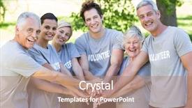  Presentation with family day - Audience pleasing presentation theme consisting of outreach - happy volunteer family putting their backdrop and a coral colored foreground
