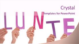  Presentation with white letters - Amazing PPT theme having outreach - people putting hands in air backdrop and a pink colored foreground