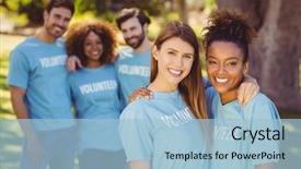  Presentation with volunteer - Slide deck with outreach - portrait of volunteer group having background and a light blue colored foreground