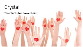  Presentation with hearts - Colorful presentation design enhanced with outreach - raised in air hands backdrop and a white colored foreground