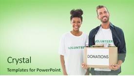  Presentation with donation - Colorful slides enhanced with outreach - smiling young couple with clothes backdrop and a soft green colored foreground