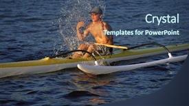  Presentation with steel industry man grinding - Audience pleasing slides consisting of outrigger - man refreshing while canoeing backdrop and a  colored foreground