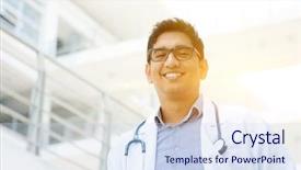  Presentation with doctor asian - Cool new slide deck with outside hospital building beautiful golden backdrop and a sky blue colored foreground