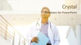  Presentation with asian doctor - Beautiful PPT theme featuring outside hospital building beautiful golden backdrop and a cream colored foreground