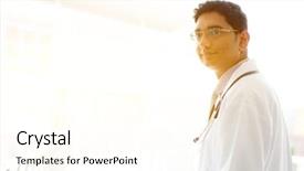  Presentation with asian doctor - Presentation theme featuring outside hospital building beautiful golden background and a cream colored foreground