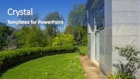  Presentation with nobody - Audience pleasing presentation consisting of outside of modern house in summer nobody inside backdrop and a teal colored foreground