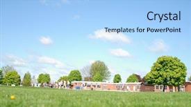  Presentation with school building - Colorful PPT theme enhanced with outside of public school backdrop and a light blue colored foreground