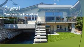  Presentation with villa - Presentation design consisting of garden on the lake background and a teal colored foreground