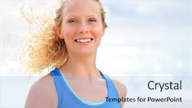  Presentation with healthy living - Colorful presentation theme enhanced with outside on beach living healthy backdrop and a light blue colored foreground