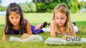  Presentation with child girl reading a book - PPT layouts having fish - other seafood set serve background and a mint green colored foreground.