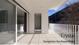  Presentation with house building plans - Amazing PPT theme having outside the balcony blue sky backdrop and a light gray colored foreground