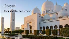  Presentation with uae zayed grand mosque - Slide deck having outside-view-of-sheikh-zayed background and a light blue colored foreground