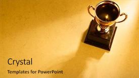  Presentation with trophy - PPT layouts with outstanding achievement - high angle view of golden background and a yellow colored foreground