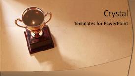  Presentation with trophy - Amazing slides having outstanding achievement - high angle view of golden backdrop and a coral colored foreground